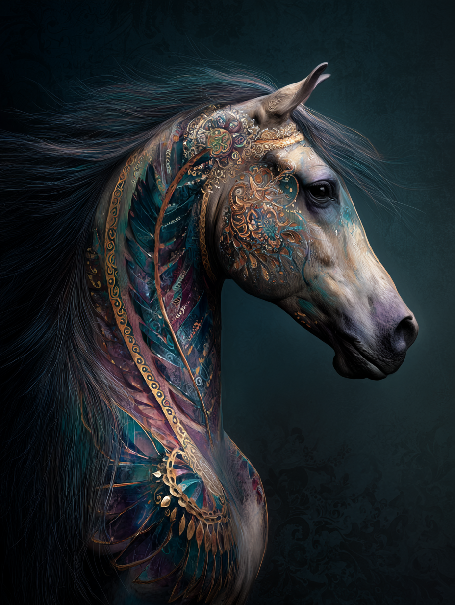 Painted Norwegian horse with intricate details