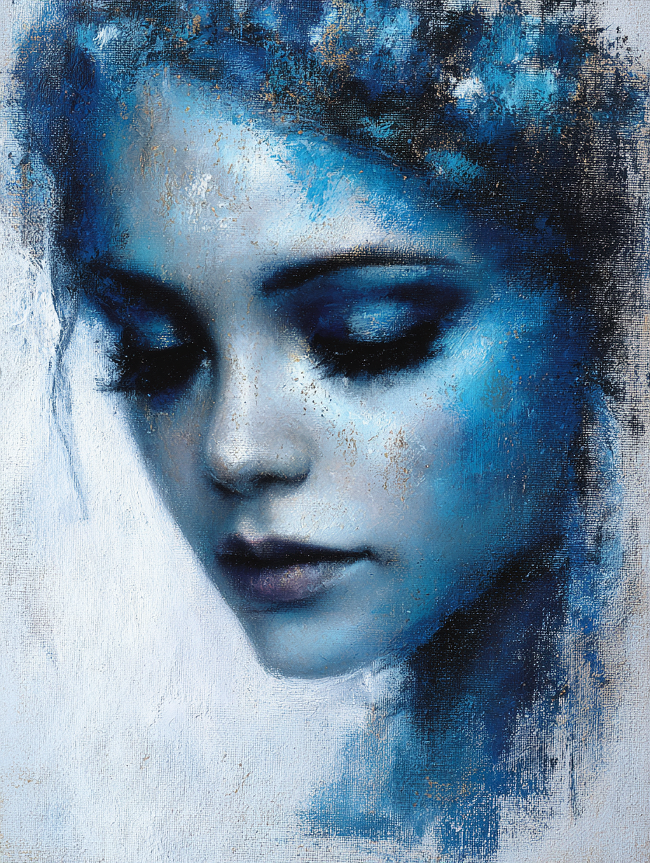 Woman portrait with blue and silver hues