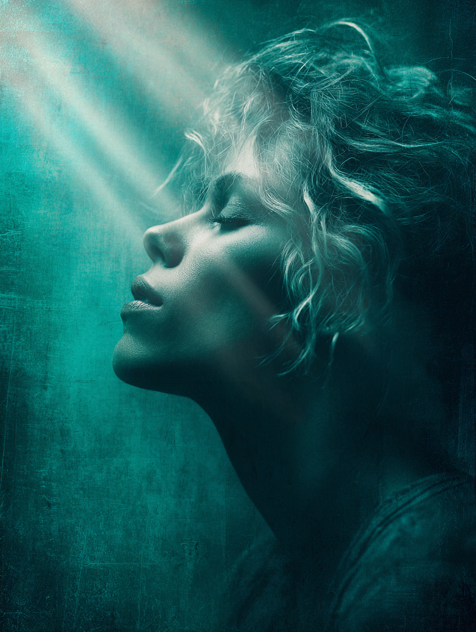 Woman portrait with teal and indigo tones