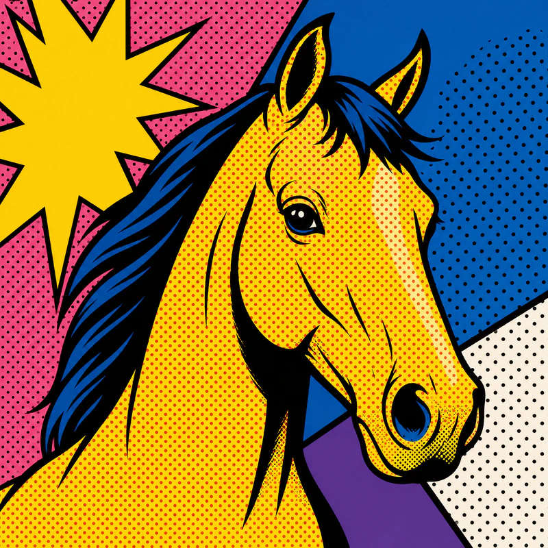 Horse rendered in a colorful 1990s pop art style