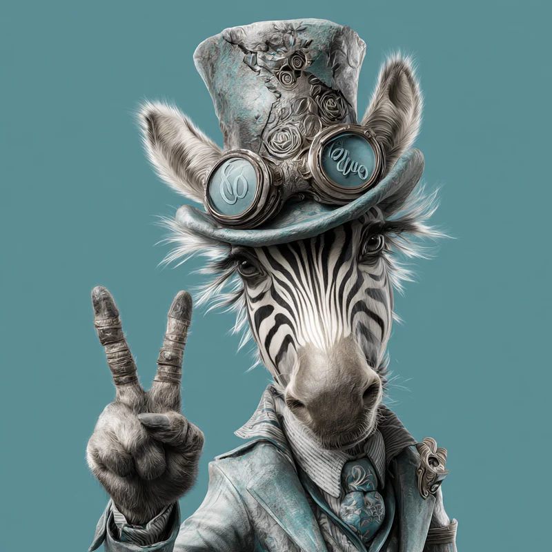 Whimsical anthropomorphic zebra wearing a top hat